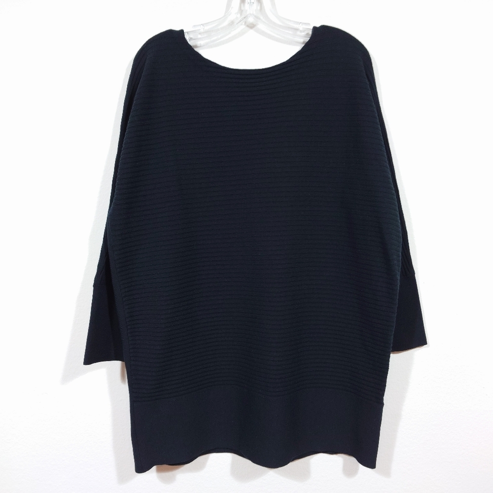 Eileen Fisher Black Ribbed Wool Blend Boxy Sweater Size S Minimalist